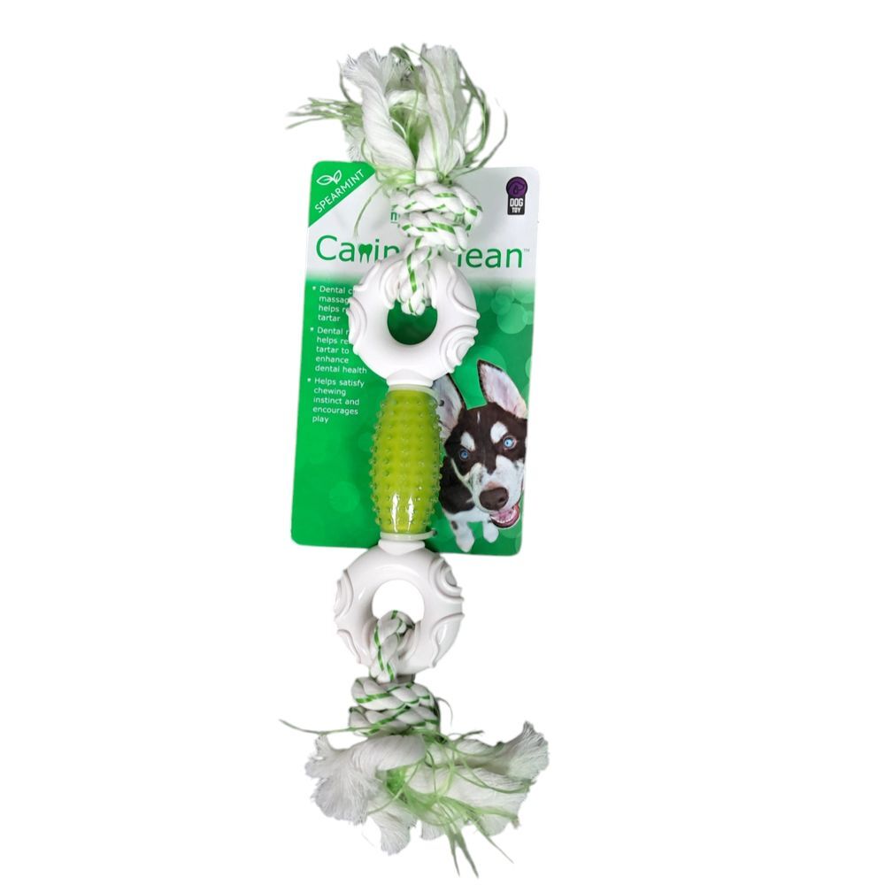Multipet Canine Clean  Spearmint Rope Green‎ and White Bone Dog Toy NEW